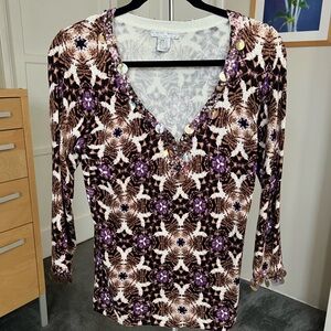 Alberto Makali Purple and Brown Patterned Blouse